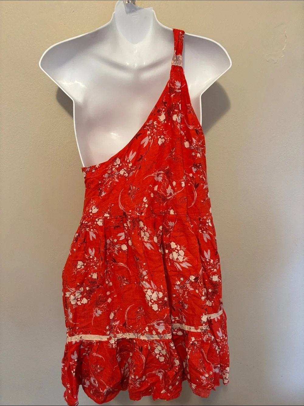Free People One-Shoulder Red Floral Mini Dress